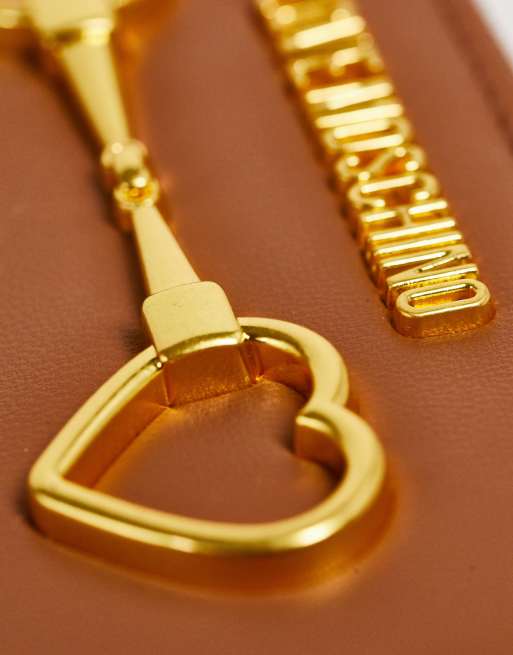 Love Moschino - Portafoglio marrone cuoio con zip su tre lati e cuori, 4 di 4