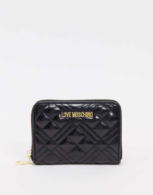 MOSCHINO Portafoglio Donna Love Zip Around Trapuntato – Nero – 12 Scomparti Carte E Monete