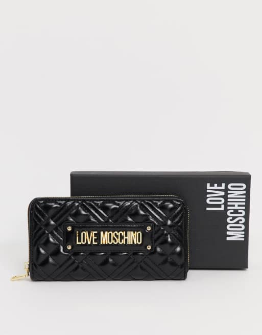 Love Moschino - Porte-monnaie matelassé zippé sur le pourtour - Noir