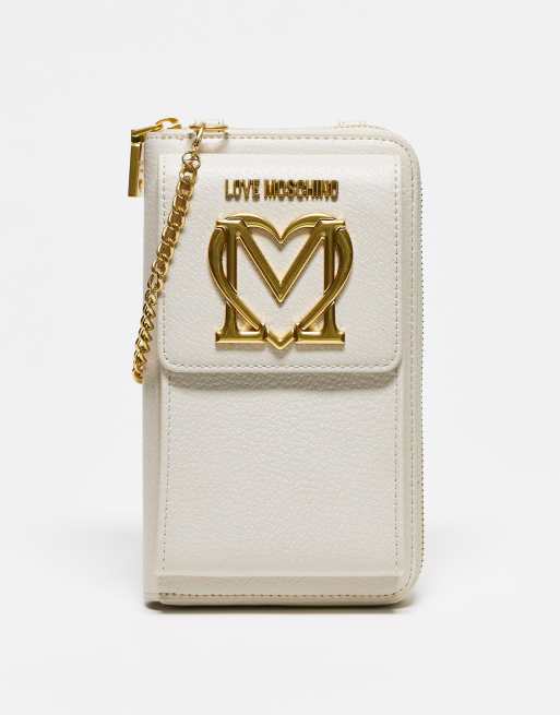 Love Moschino - Portemonnee voor kleingeld met logo en kettingdetail in neutraal