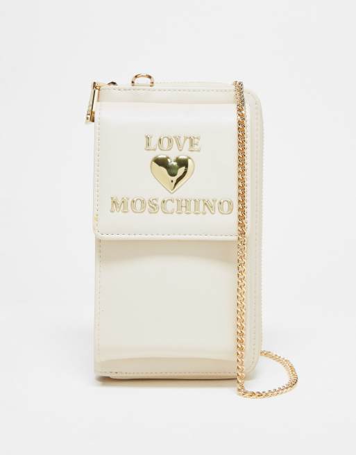 Love Moschino – Portmonetka w kolorze złamanej bieli z łańcuszkowym paskiem