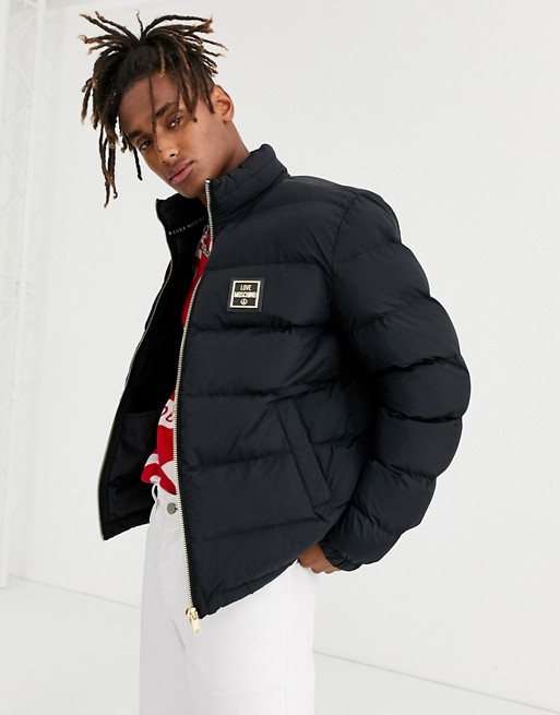 Love Moschino puffer jacket in black with gold logo