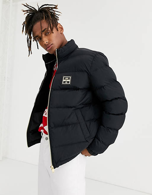 Love Moschino puffer jacket in black with gold logo | ASOS