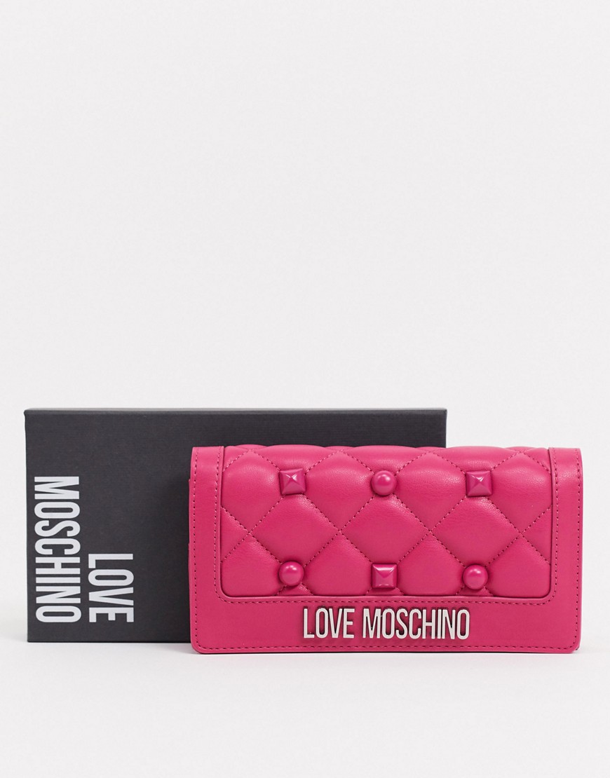 Love Moschino purse bag with chain with quilting and studs in pink