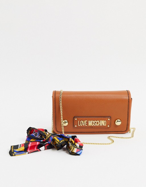 Love Moschino purse bag with scarf tie in tan