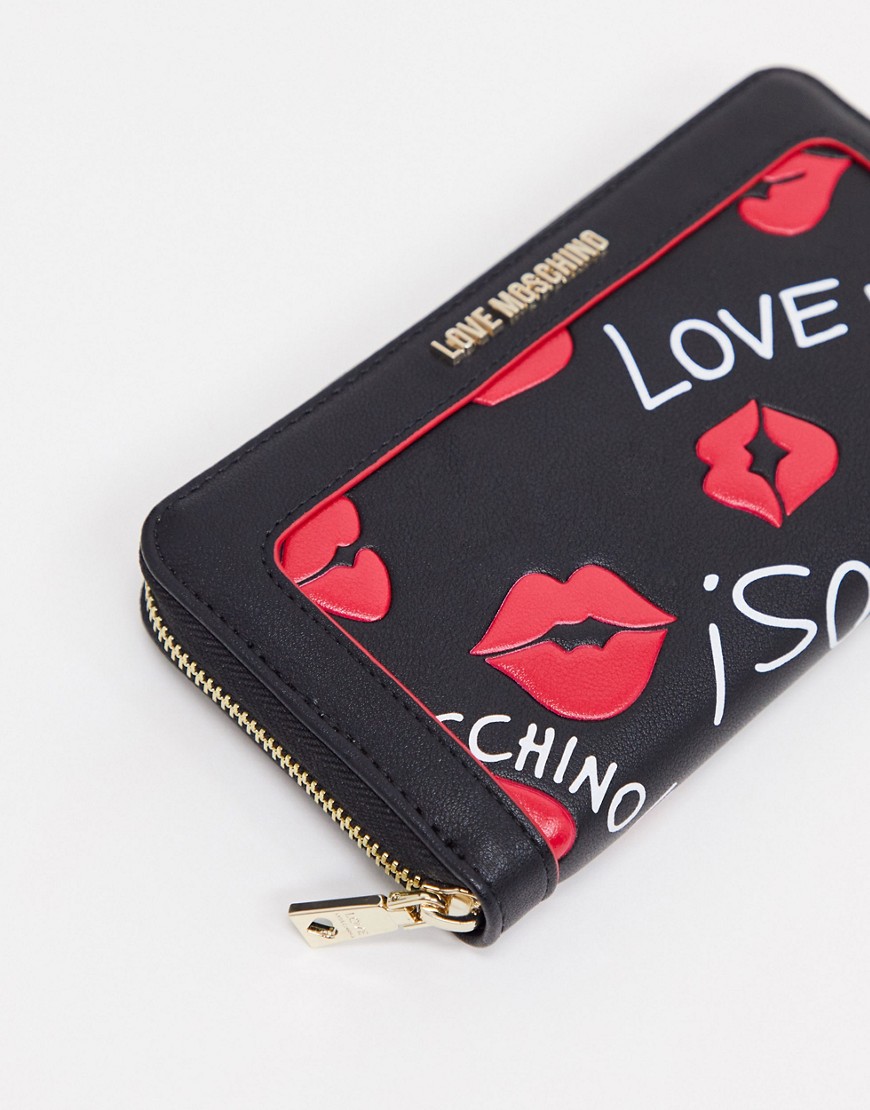 Love Moschino purse with lips print in black and red