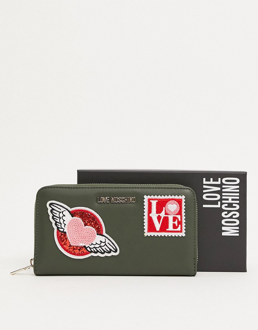 Love Moschino purse with patches in green