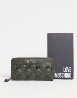 Love Moschino purse with quilting and studs in dark green