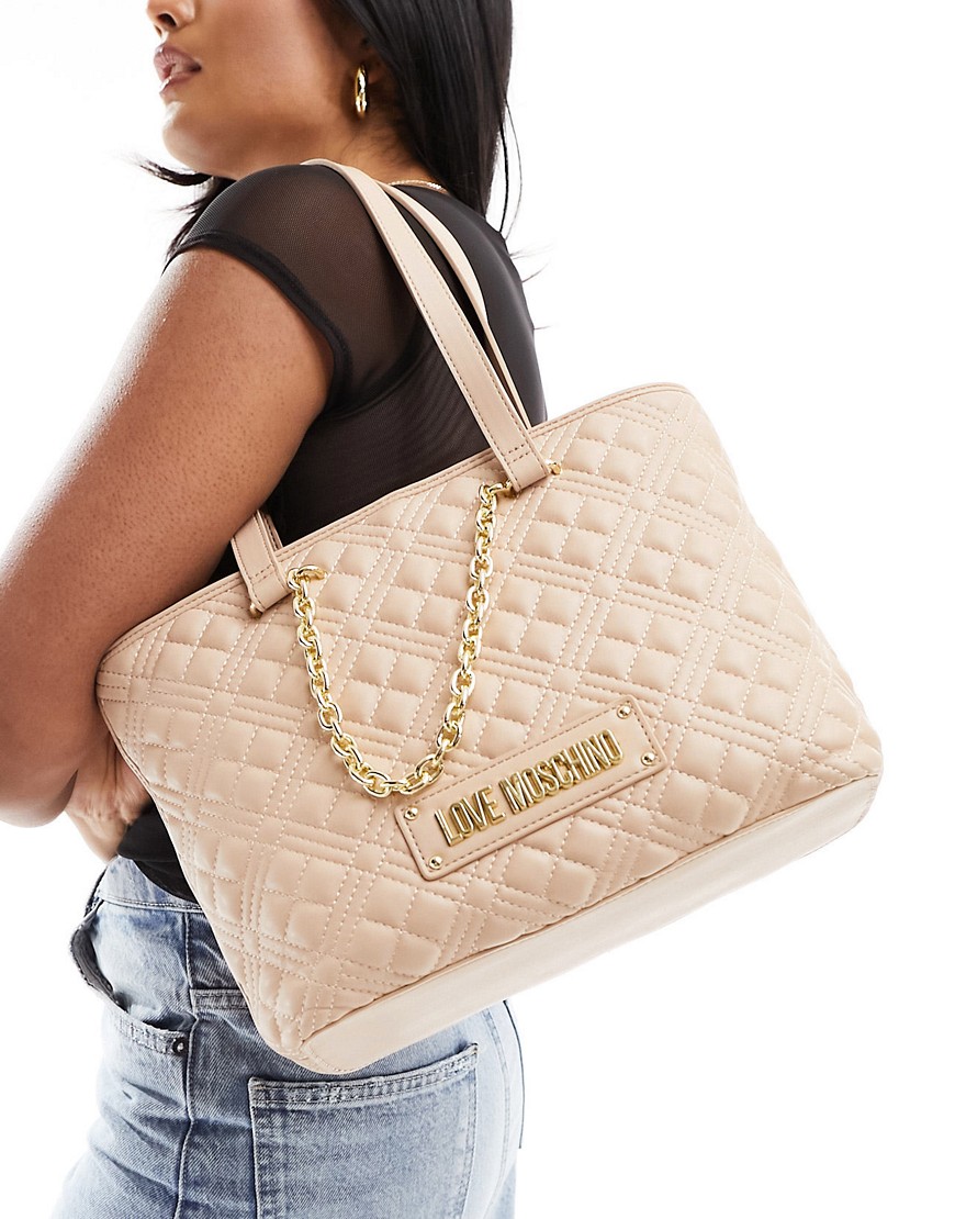 Love Moschino quilted backpack in beige-White