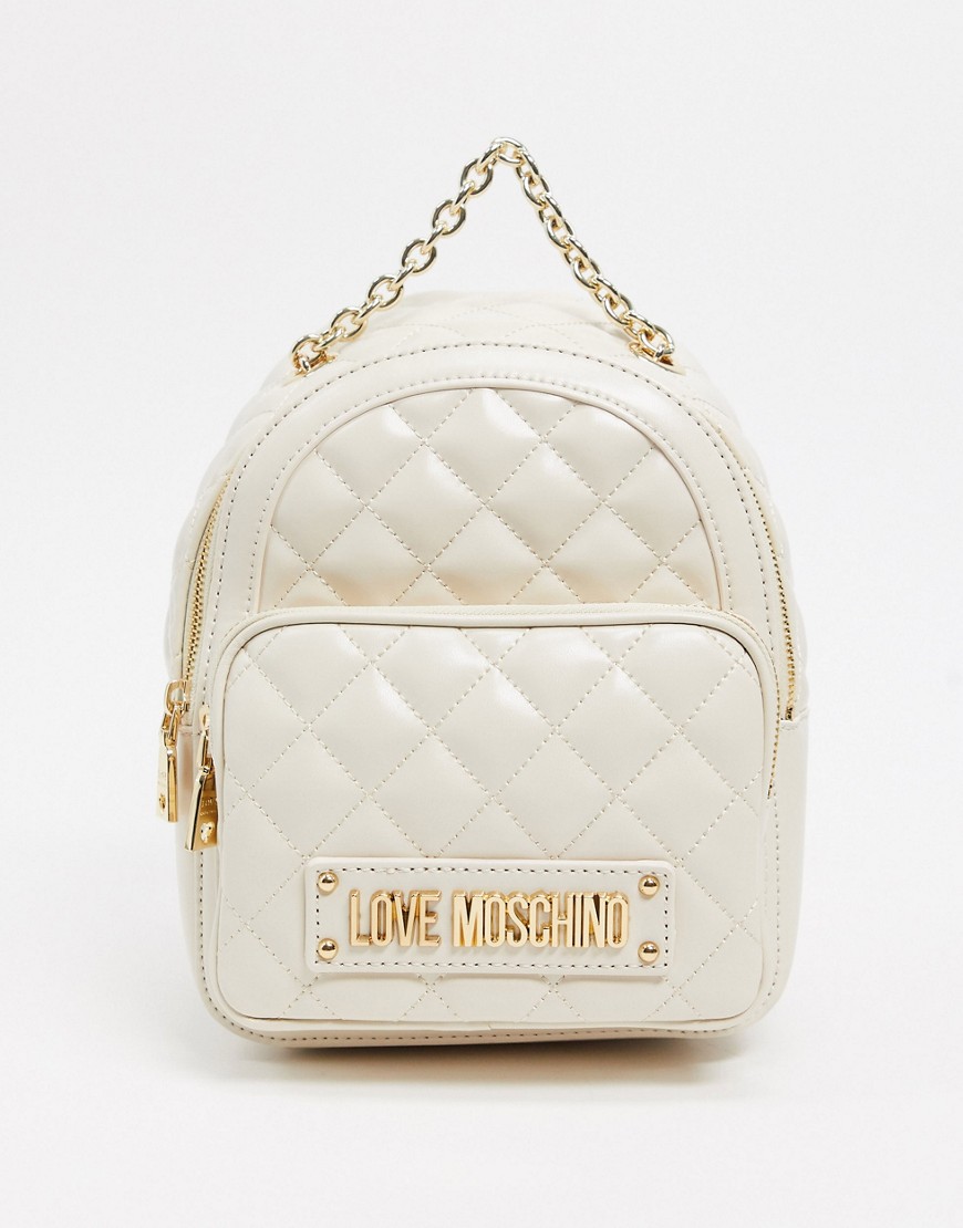 Love Moschino quilted backpack with chain in ivory-Cream