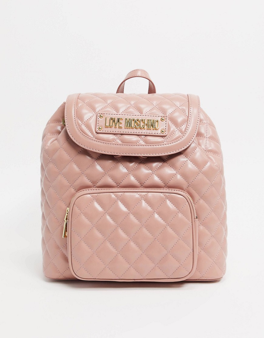 Love Moschino quilted backpack with front pocket in blush pink