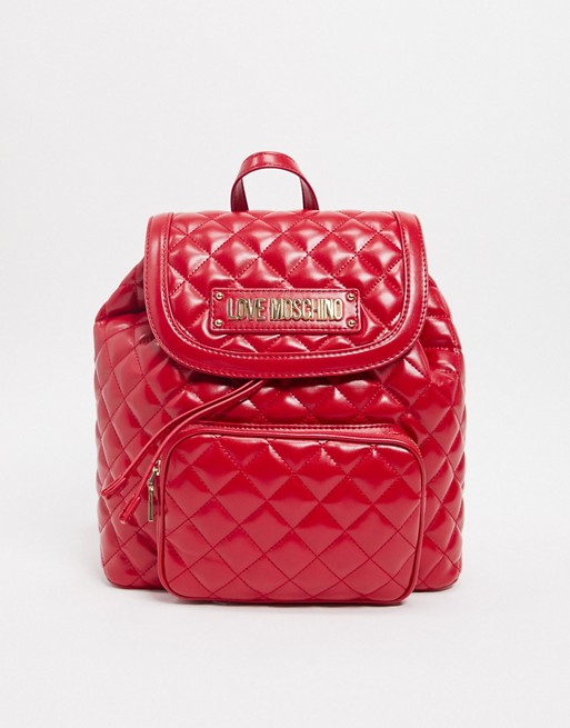 Love Moschino quilted backpack with front pocket in red