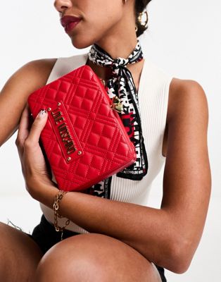 Love Moschino quilted box clutch with chain strap in red