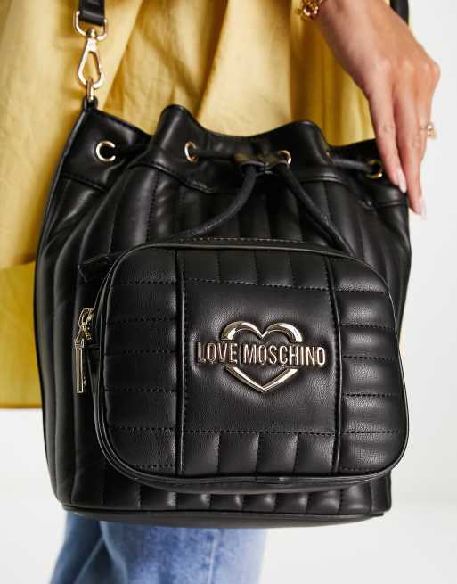 Moschino black discount quilted bucket bag