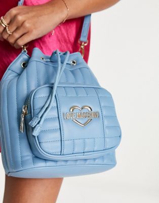 Love Moschino quilted bucket bag in light blue