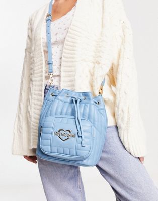 Love Moschino quilted bucket bag in light blue