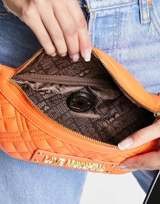 Love Moschino quilted bum bag in orange ASOS
