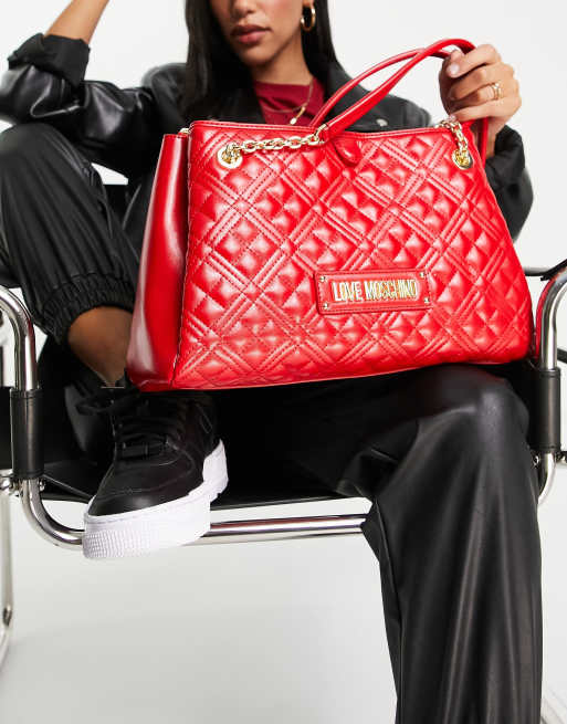 Love Moschino quilted chain detail logo tote bag in red