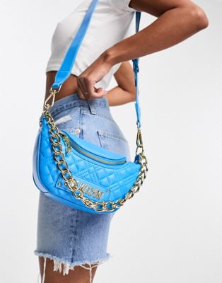 Love Moschino quilted chain strap shoulder bag in bright blue