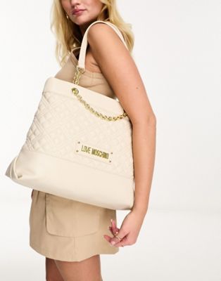 Love Moschino quilted chain strap tote bag in cream
