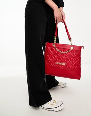 Love Moschino quilted chain strap tote bag in red - ASOS Price Checker