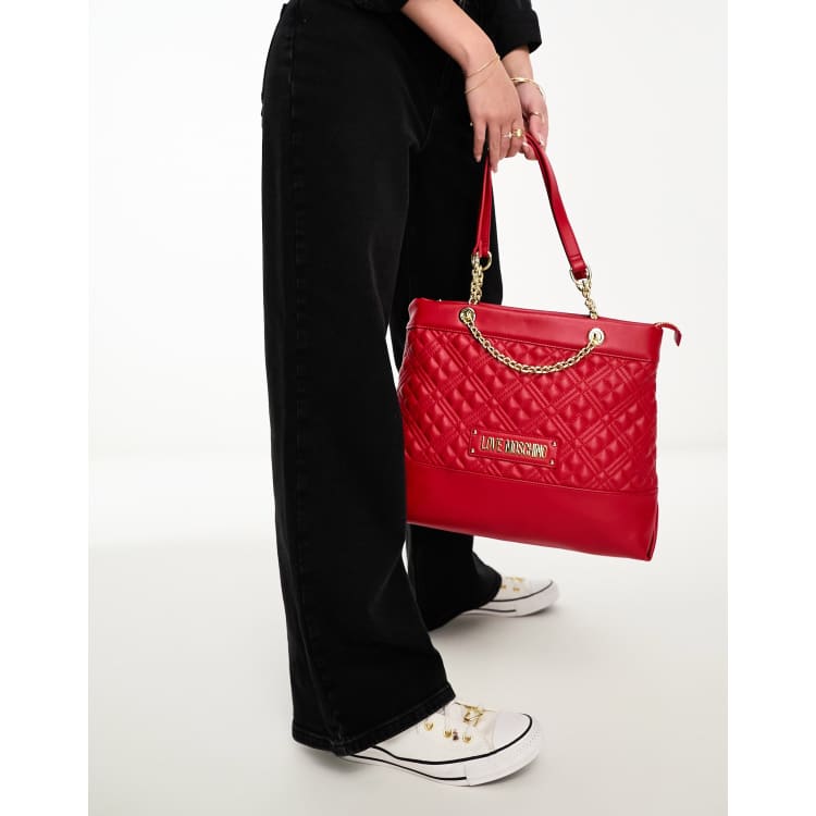 Love Moschino quilted chain strap tote bag in red | Cream key