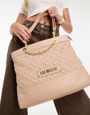 Love Moschino quilted chain strap tote bag in tan