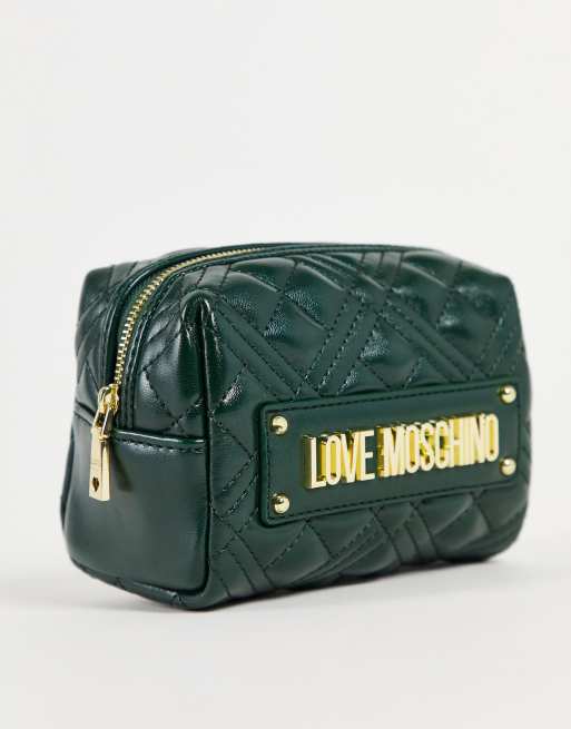 Love Moschino quilted cosmetic bag in dark green