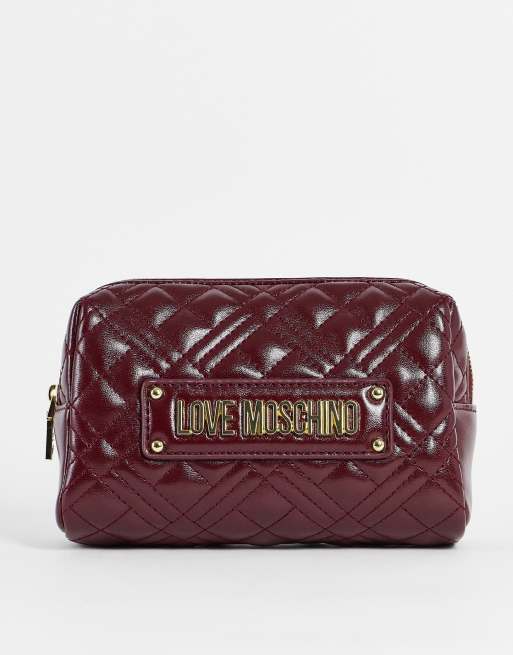 Love Moschino quilted cosmetic bag in dark red