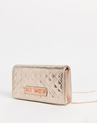 Love Moschino quilted cross body bag in rose gold