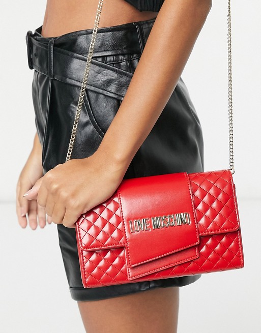 Love Moschino quilted cross body bag with chain in red