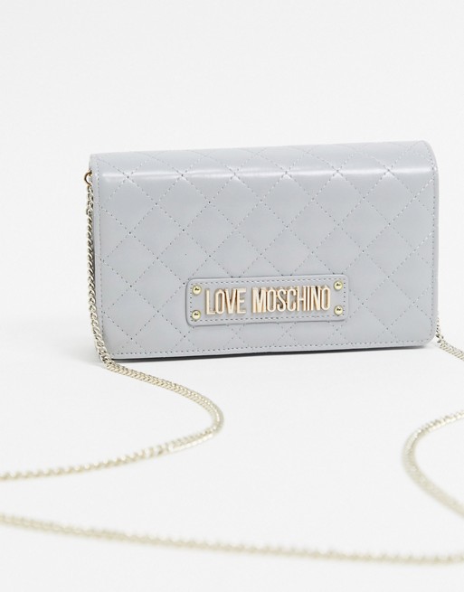Love Moschino quilted cross body bag with chain strap in grey