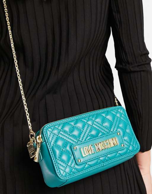 Love Moschino quilted cross body bag with double zip in blue