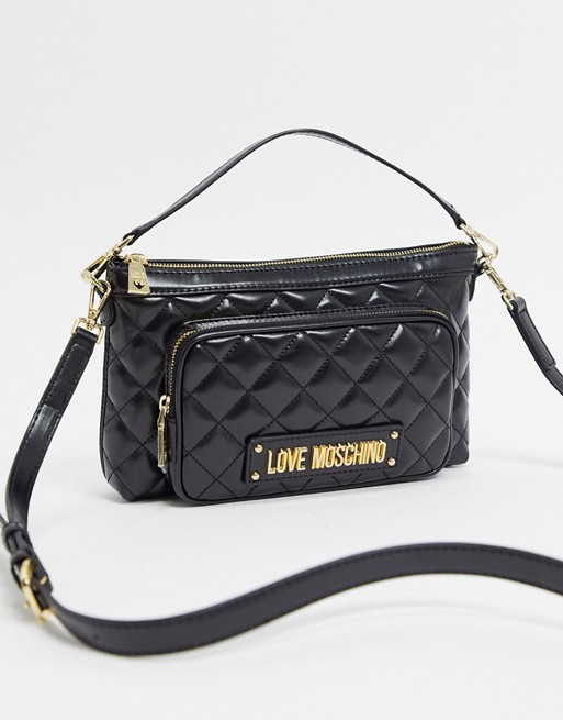 Love Moschino quilted cross body bag with front pocket in black
