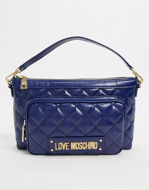 Love Moschino quilted cross body bag with front pocket in navy