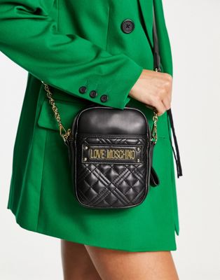 Love Moschino quilted crossbody bag with wrist strap in black