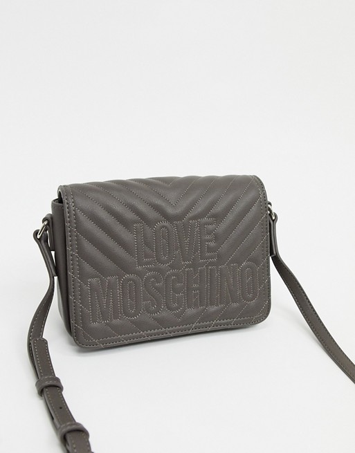 Love Moschino quilted embossed cross body bag in taupe