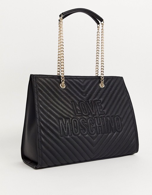 Love Moschino quilted embossed tote bag with removable pouch in black