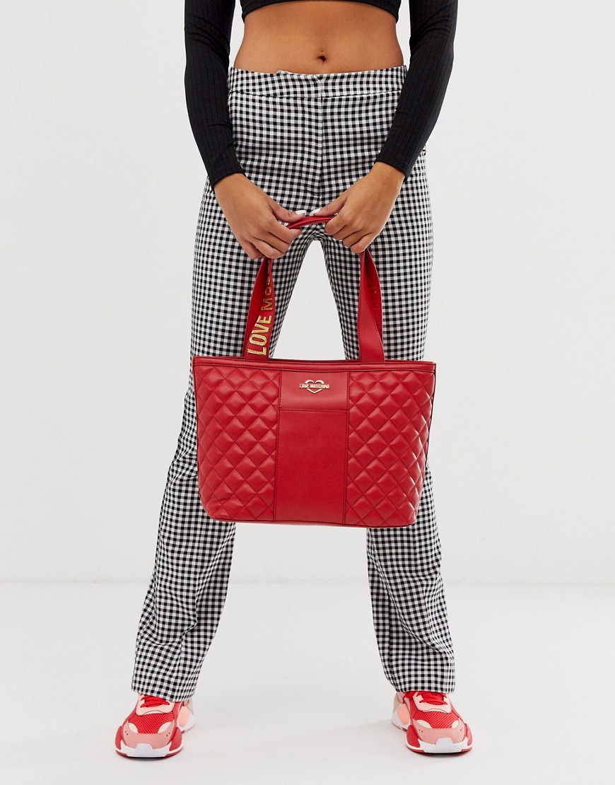 Love Moschino quilted faux leather logo strap tote bag-Red