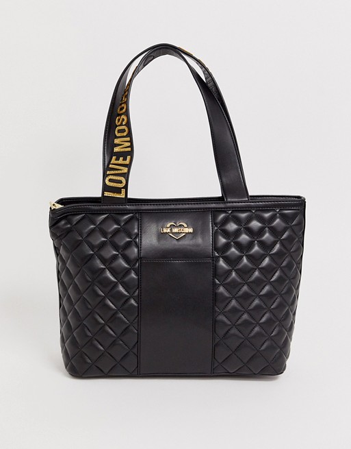 Love Moschino quilted faux leather logo strap tote bag