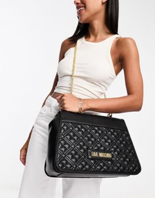 Love Moschino quilted flap over cross body bag in black