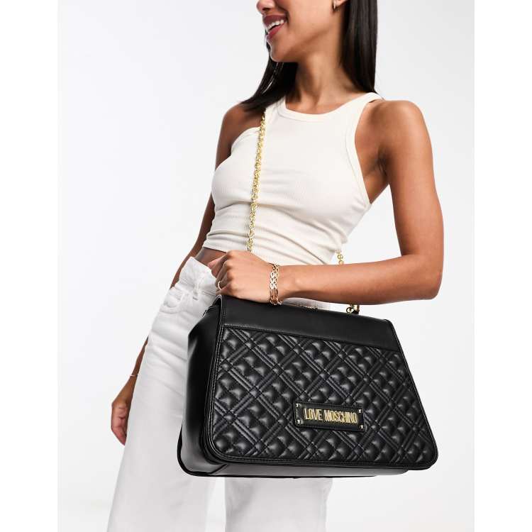 Love Moschino quilted flap over cross body bag in black