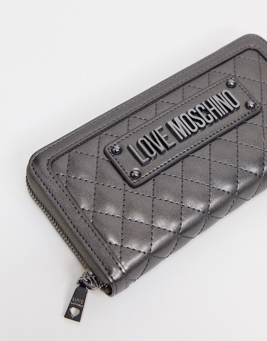 Love Moschino quilted large purse in gunmetal-Silver