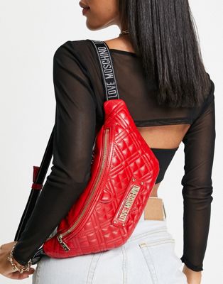Love Moschino quilted logo bumbag in red