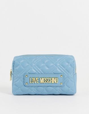 Love Moschino quilted make up bag in light blue