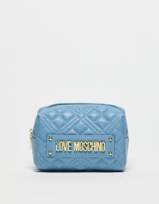 Love Moschino quilted make up bag in light blue