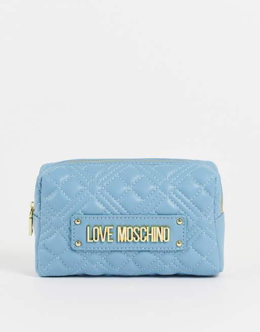 Love Moschino quilted makeup bag in light blue