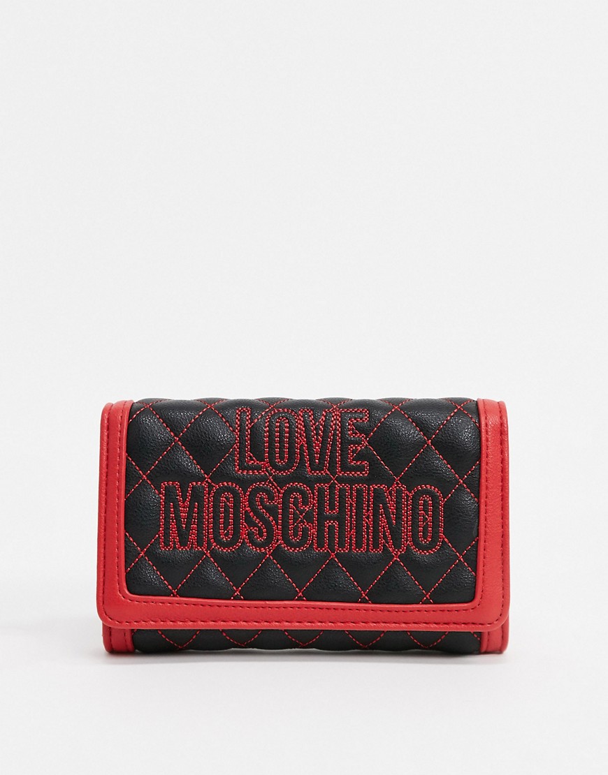 Love Moschino quilted purse bag with contrast stitching and chain strap in black and red