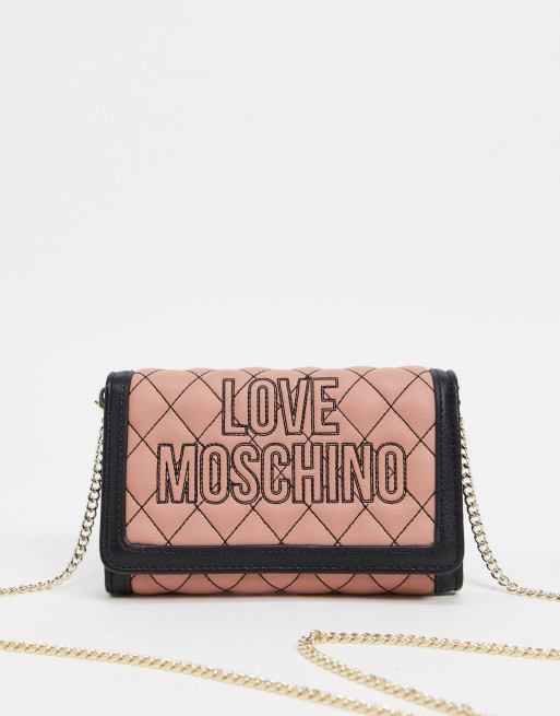 Love Moschino quilted purse bag with contrast stitching and chain strap