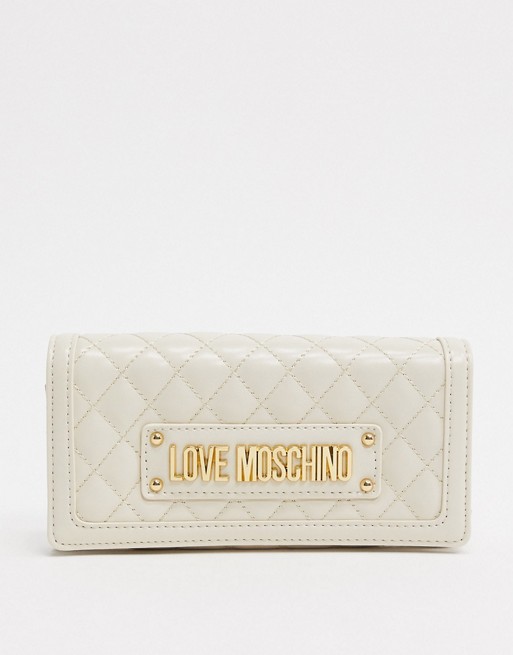 Love Moschino quilted purse with chain strap in ivory